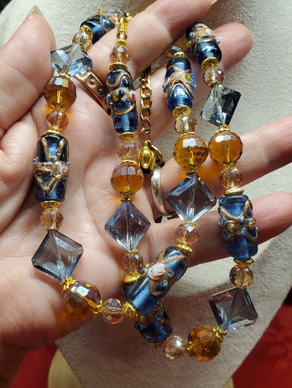 Steel Blue Wedding Cake Swarovski Crystal Pearl Beaded Necklace 18"-20" Adjust - Picture 3 of 6